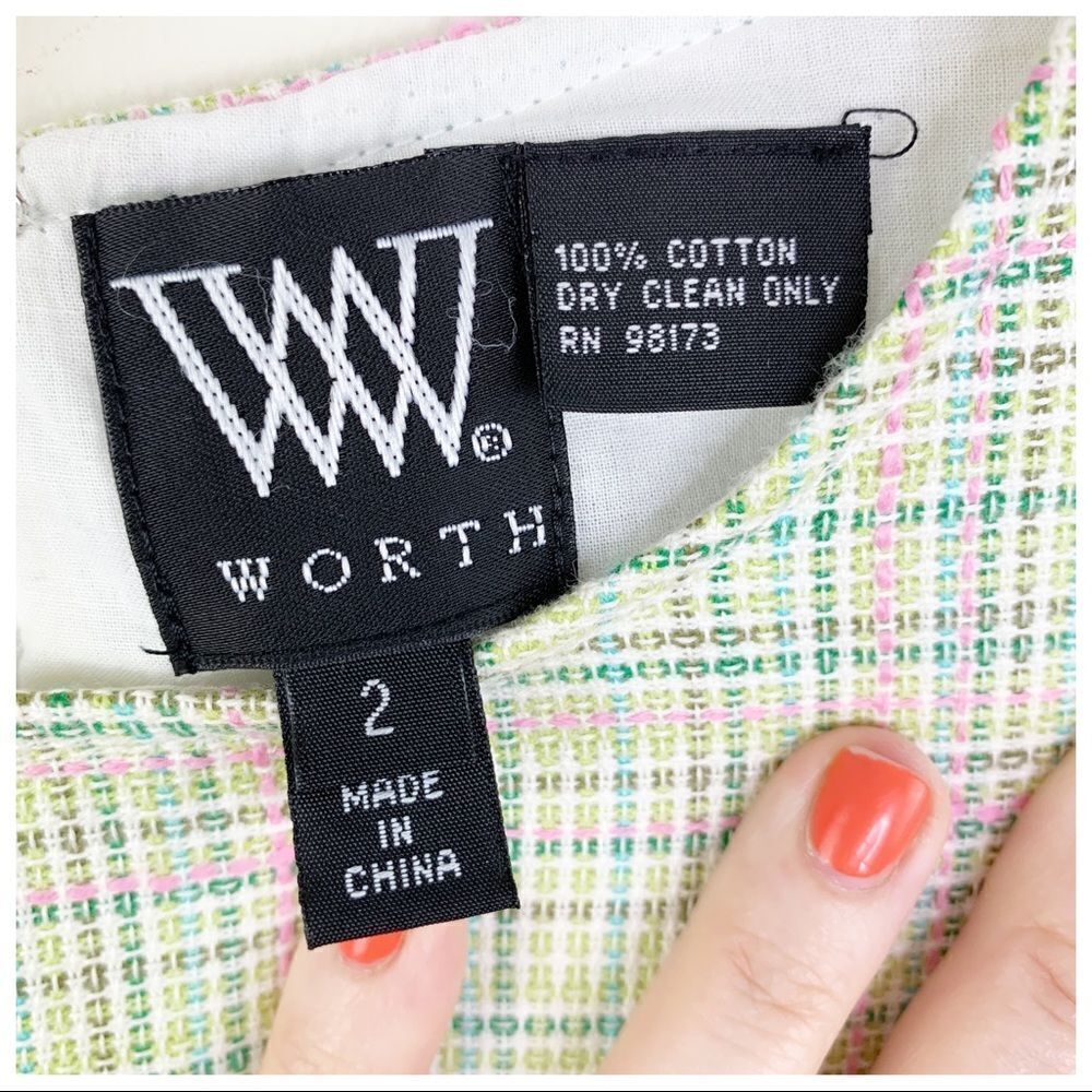 Worth Green/Pink‎ Tulip Tweed Sheath Dress Fringed Sz 2 - Picture 7 of 9